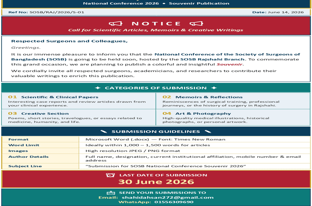 NOTICE: Call for Scientific Articles, Memoirs, and Creative Writings for the Souvenir